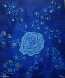 Rose bleue Acrylique sur toile en coton 54x45 cm Disponible